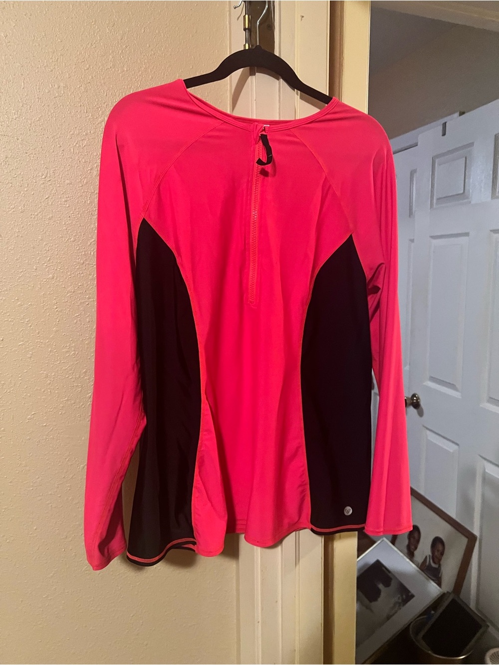 Lane Bryant Hot Pink & Black Long-Sleeve Performance Top